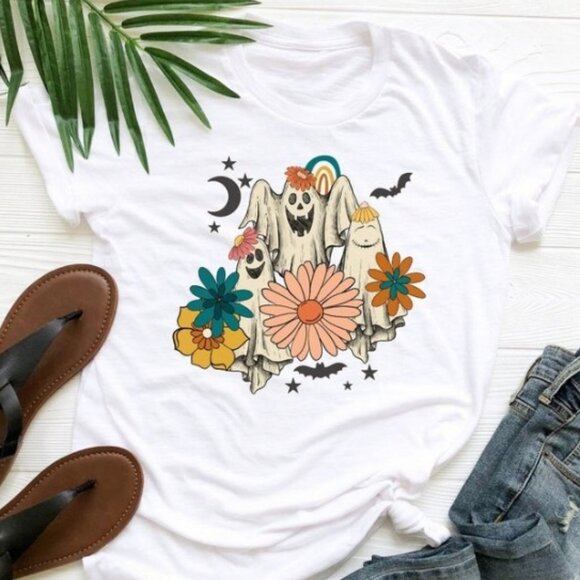 Floral Ghost Halloween Shirt, Halloween Funny T-Shirt - Picture 1 of 4